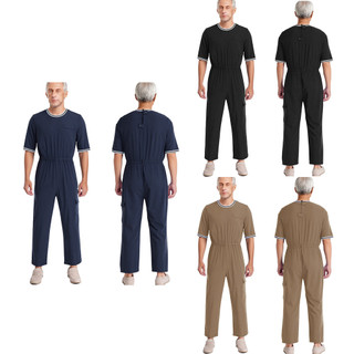 Yhong Nam Alzheimer Thích Ứng Quần Áo Cổ Tròn Nửa Tay Co Giãn Eo Lưng Vô Hình Dây Kéo Áo liền quần Có Nắp Túi