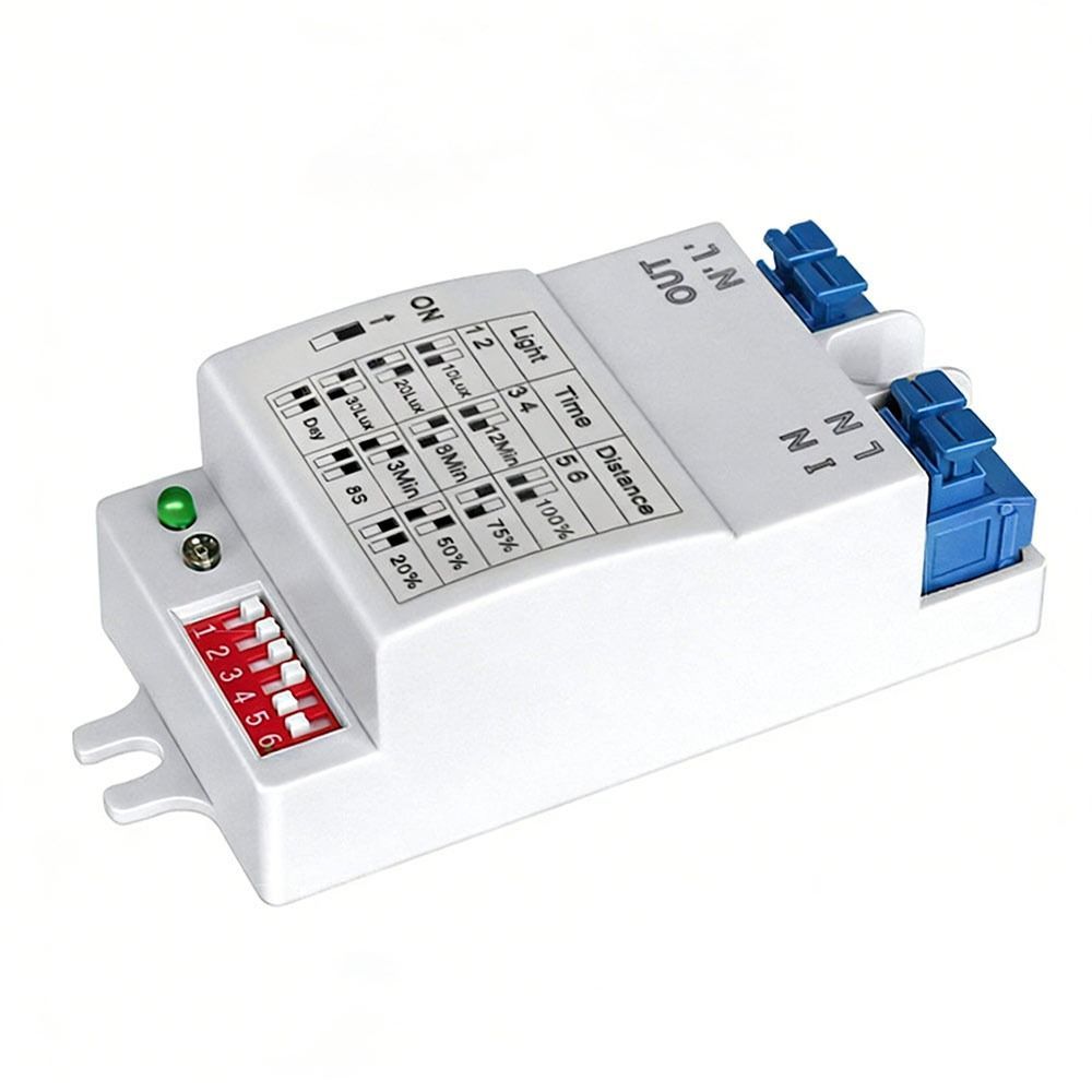 Cảm biến vi sóng JUIC, Radar vi sóng phát hiện chuyển động 220V, Dễ dàng cài đặt Công tắc cảm biến tự động 5,8 GHz có thể điều chỉnh Điều khiển ánh sáng