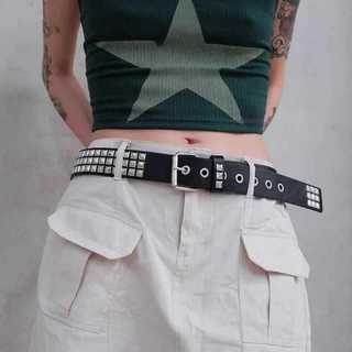 (Giao hàng tại địa phương) Đai phong cách Punk Y2K dành cho nam giới Thiết kế đinh tán đính đá lấp lánh có khóa chốt