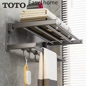 Giá Treo Khăn Màu Xám Súng TOTO Giá Treo Khăn Tắm Gấp Phòng Tắm Bằng Đồng Không Đục Lỗ Giá Treo Tường Phòng Tắm