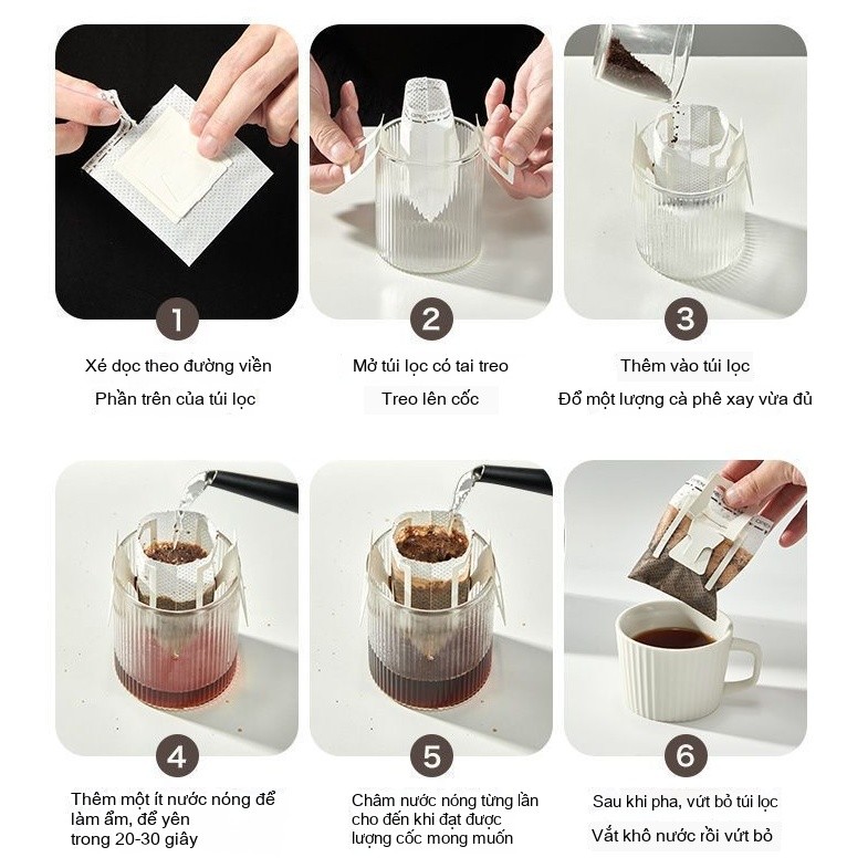 Phin cà phê mini di động, thưởng thức cà phê trên hành trình, Phin giấy pha cà phê, Set 50c, túi lọc cà phê, tiện dụng