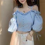 Áo Sơ Mi Tay Ngắn Một Vai Thiết Kế Nữ Niche Mùa Xuân Phong Cách Ngắn Nẹp Tay quây Top 12.16