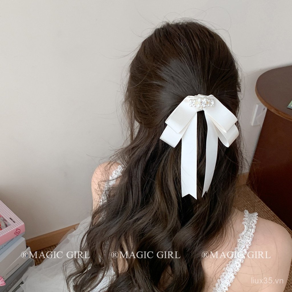 LXY Công Chúa Hàn Quốc Satin Ruy Băng Nơ Kẹp Tóc Tính Khí Kim Cương Giả Ngọc Trai Kẹp Tóc Mũ Đội Đầu Mỏ Vịt Cao Cấp Kẹp Phụ Kiện Tóc