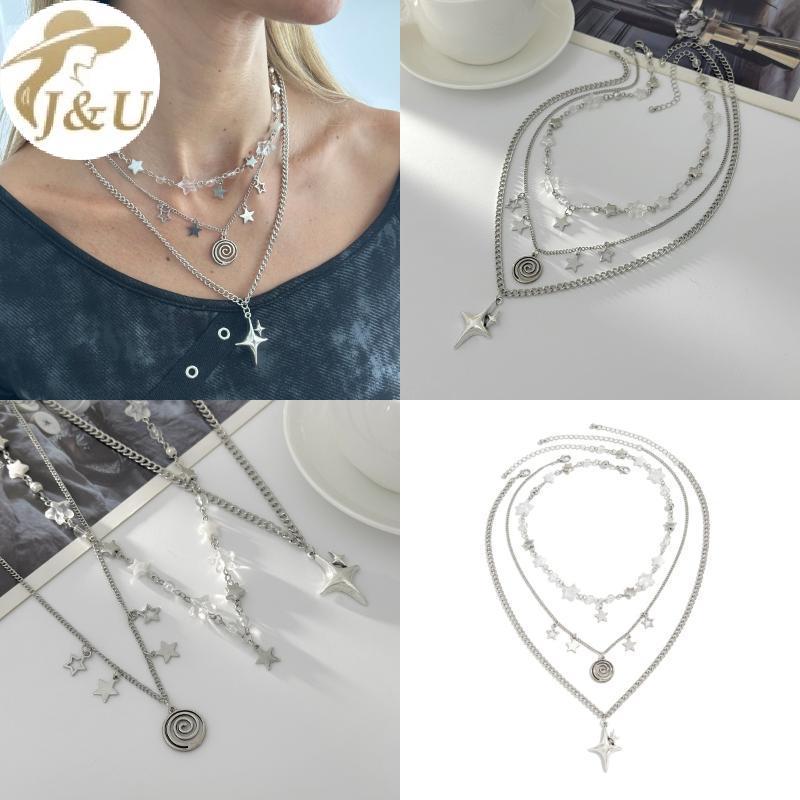 JU Y2K Thời Trang Bạc Lớp Nelace Kim Loại Pentagram Mặt Dây Chuyền Nhiều Dây Xích Cho Nữ Hợp Thời Trang Trang Trang Sức Quà Tặng VN