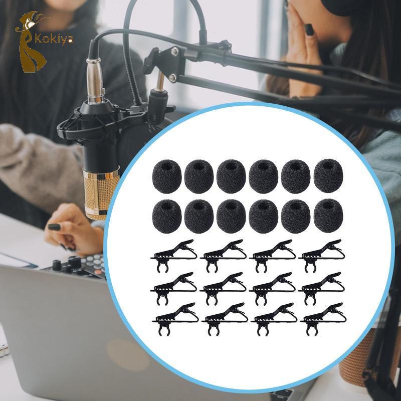 24 Miếng Lavalier Mic Kẹp Dây Xốp Kính Chắn Gió Có Kẹp Dây Buộc Kim Loại Nhẹ Phụ Kiện Di Động Thích Hợp Cho Bài Thuyết Trình Sân Khấu