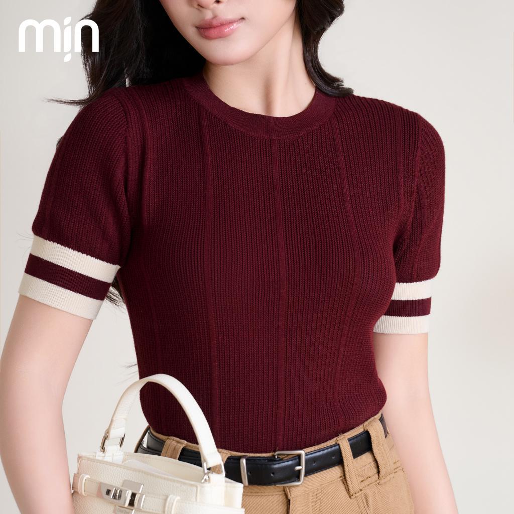 (Deal mở bán) Áo Dệt Kim Cổ tròn Phối Line, Tay ngắn, Chất liệu Cao cấp, thời trang nữ MỊN PL18