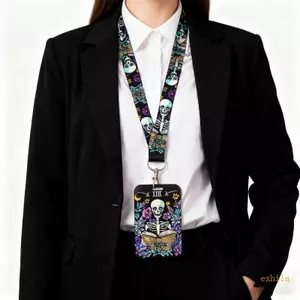 Exhila Dây đeo cổ điện thoại hợp thời trang có ngăn lưu trữ thẻ an toàn Phong cách Skull Crow Motifs dành cho thanh thiếu niên Chuyên gia