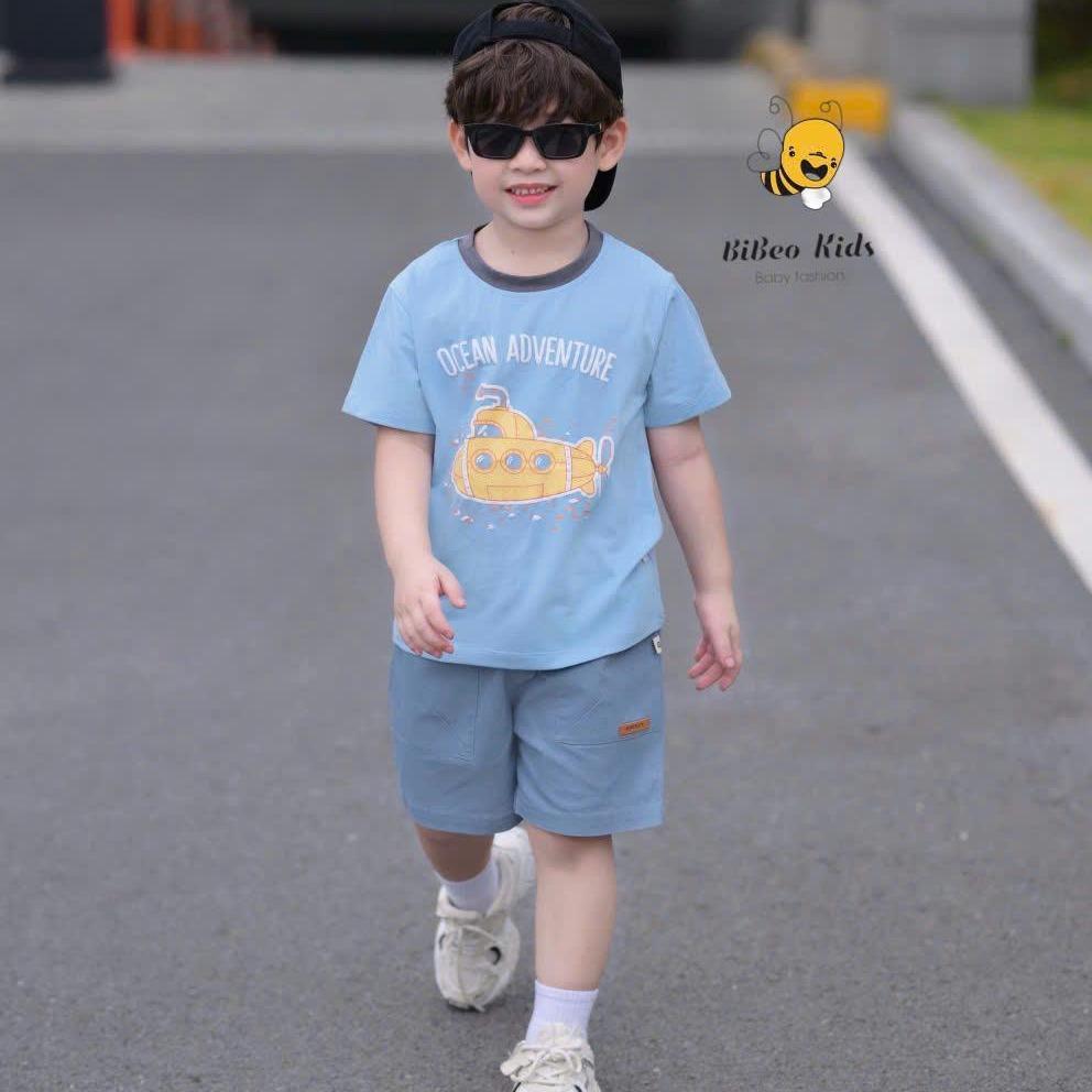 [BiBeo Kids] Bộ quần áo cộc tay TÀU NGẦM IN NỔI, quần Bò áo chất COTTON 4 chiều siêu co giãn  cho bé trai