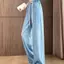 Tencel Jeans Nữ Mùa hè 2026 Phong cách mỏng eo cao Drap dáng rộng Lười Cảm giác dáng rộng Quần ống rộng nhỏ