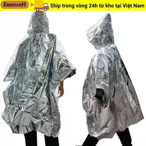 Áo mưa khẩn cấp ESSENCEH, Áo mưa nhiệt dày màng nhôm, Leo núi đa chức năng phản quang chống gió Poncho Áo mưa leo núi ngoài trời