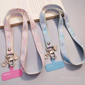 Dây buộc điện thoại di động Phong cách Trung Quốc Phong phú Họa tiết đám mây tốt lành Webbing Phiên bản rộng rãi Không bị treo cổ Nữ ngắn Leo núi ngoài trời Du lịch Sốc mạnh @ -