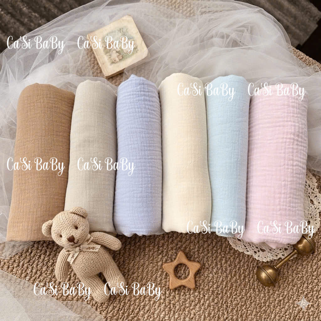 Khăn tắm cho bé sơ sinh 4 lớp bông tự nhiên 70x90cm màu trơn pastel mềm thoáng không bụi vải CaSi BaBy