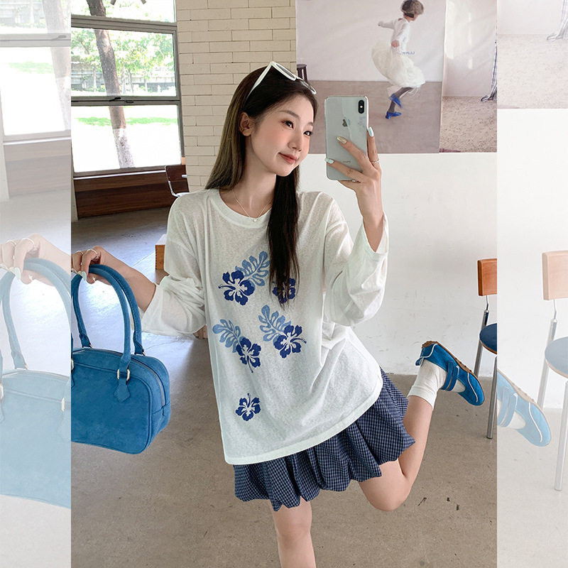 SUXI Áo thun dài tay in hình giản dị ngọt ngào dành cho nữ mùa hè mới 260515