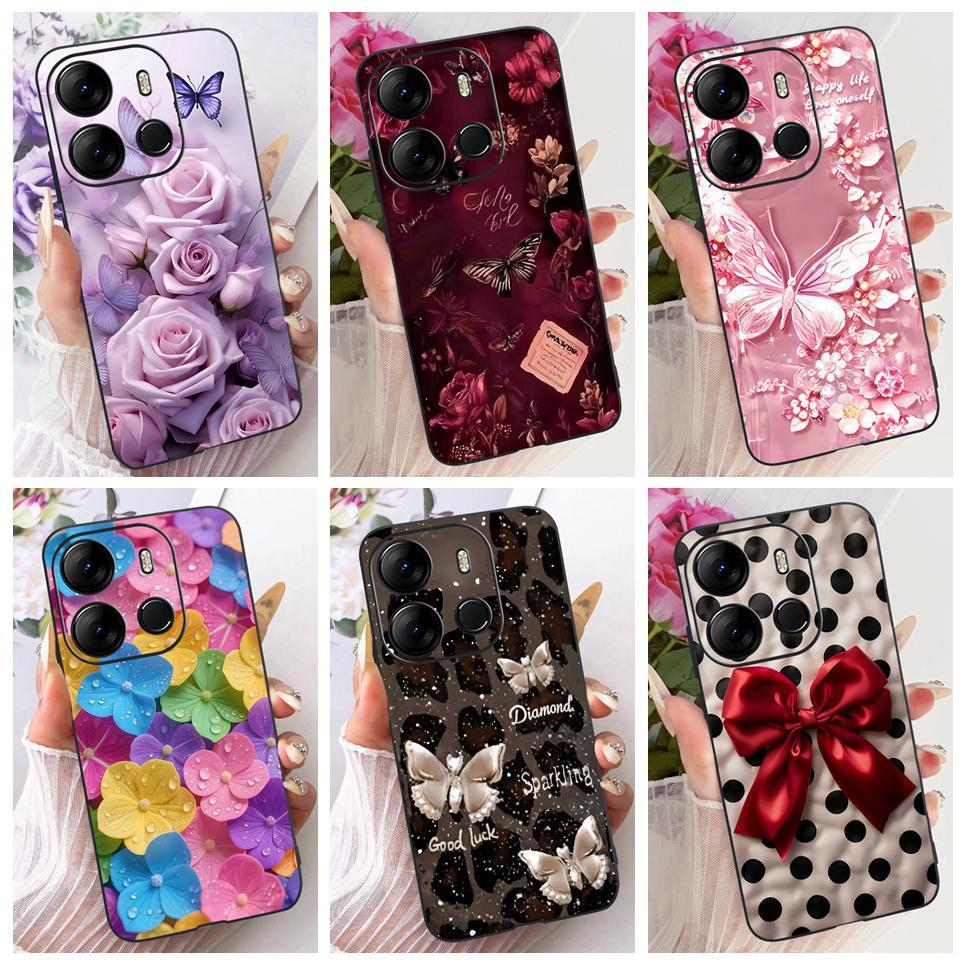 Bowknot Hoa Bướm Patten Dành Cho Tecno Spark Go 2023 BF7n Cản Pop 7 Pro Pop7 BF7 BF6 Vỏ TPU Mềm Màu Đen