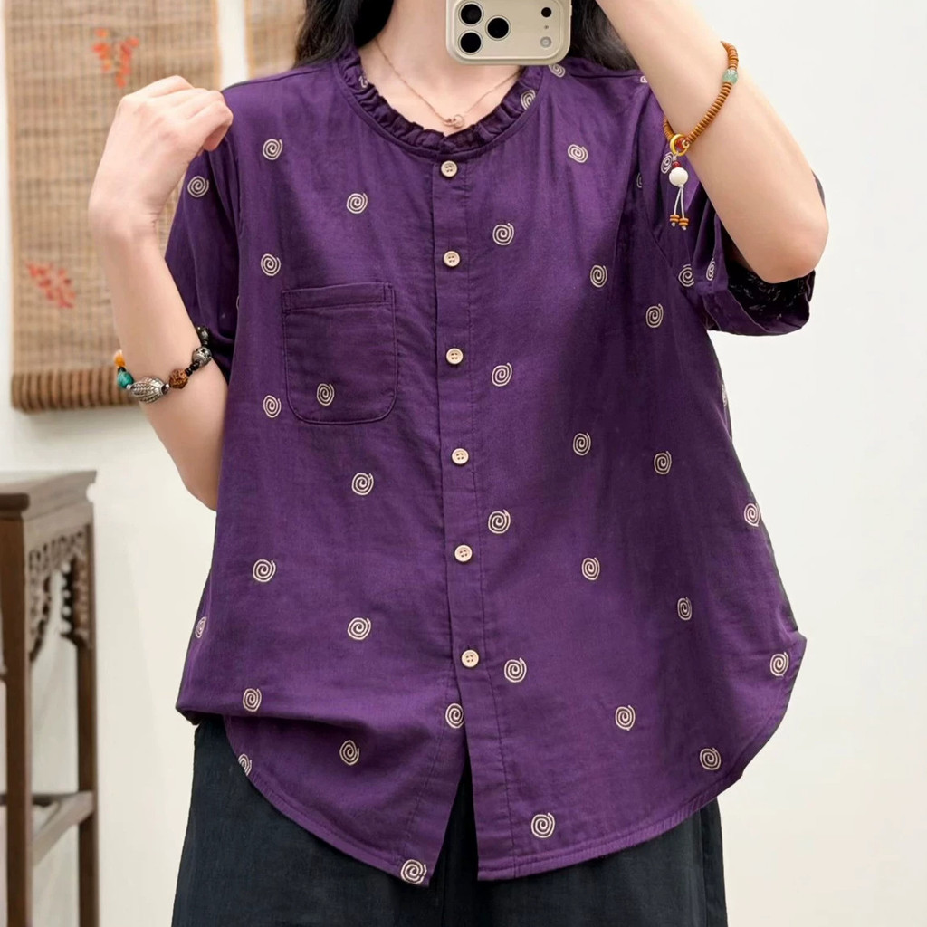 [Sẵn Sàng] Áo Sơ Mi Nữ Cotton Cao Cấp Chấm Bi, Cổ Đức, Mỏng, Giảm Tuổi, Đa Năng