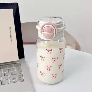 Luckyew Bình Nước Dễ Thương Có Ống Hút Nhựa Di Động Bật Lên Nắp Cốc Nước Cho Trẻ Em Kawaii Chai Nước Chống Rò Rỉ Bình Uống Dễ Thương TQ