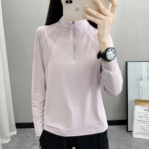 Thể Thao Ngoài Trời Nhanh Khô Áo Thun Nhẹ Co Giãn Thể Thao Thoáng Khí Nữ Cổ Đứng Dài Tay Chống Nắng Nhanh Khô Top