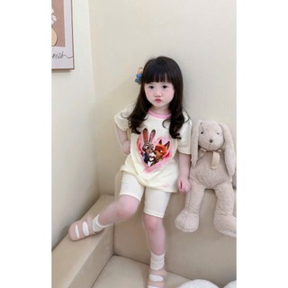 Combo 2 Bộ Đồ Lửng Mặc Nhà Họa Tiết Tim, In hình Thỏ Cáo Cho Bé Gái size từ 9-33kg