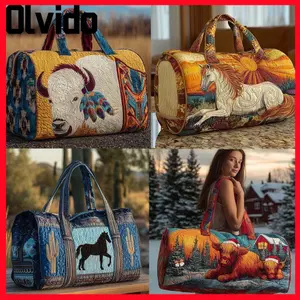 Túi du lịch chăn bông OLVIDO, Dây đeo vai Túi Duffel du lịch họa tiết bò ngựa, Túi Tote thủ công dung tích lớn Túi xách đường ngắn Cắm trại đi bộ đường dài