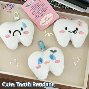 HFTOY Hoạt Hình Dễ Thương Răng Sang Trọng Móc Khóa Thời Trang Kawaii Mềm Nhồi Bông Mặt Dây Chuyền Keychian Sáng Tạo Bapa Phụ Kiện Trang Trí Quà Tặng ~