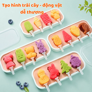 Khay Làm Kem Silicon Cho Bé Tạo Hình Dễ Thương MAISON, Khuôn Làm Thạch Pudding Kèm Nắp Đậy Cao Cấp