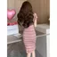Váy dệt kim ngắn tay sọc lười biếng dành cho nữ mùa hè Slim-Fit Váy hông xẻ tà gợi cảm nguyên chất