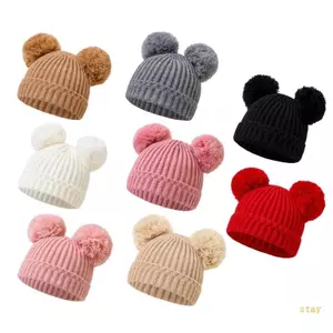 Ở Lại Mũ Với Pompoms Dệt Kim Mùa Đông Mũ Ấm Áp Trẻ Sơ Sinh Co Giãn Móc Mũ Bonnet Mũ Sơ Sinh Mềm Thoáng Khí Mũ