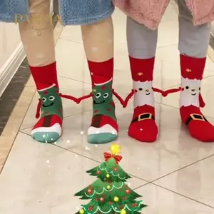 PNPIA- 1 Cặp Ông Già Noel Dễ Thương Cây Giáng Sinh Cotton Stoings Giáng Sinh Từ Hút Tay Trong Tay Sos Unisex Cầm Tay Dài Sos