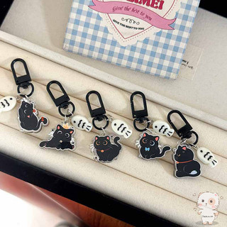 【Chamvn】Móc khóa mèo đen cá nhỏ mặt dây chuyền acrylic hai mặt túi hoạt hình dễ thương