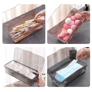 Hộp Bảo Quản PP Dày Có Thoát Nước - Dụng Cụ Sắp Xếp Đa Năng Cho Nhà Bếp Phòng Tắm Trang Điểm Chống Bụi 3 Kích Cỡ