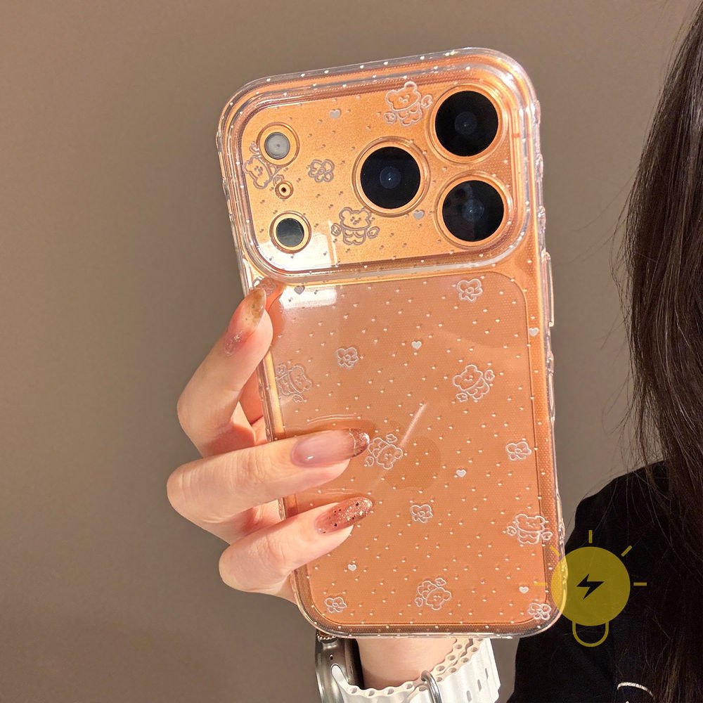 Phone Case For iPhone 17 Pro Max 16 15 14 13 12 TPU Transparent Bear Bubble Aesthetic Korean Cute