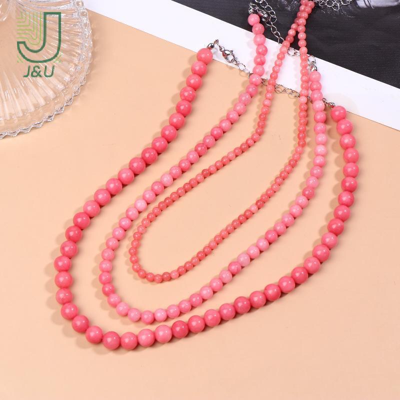 Vòng cổ choker nữ đơn giản với hạt đá tự nhiên màu hồng và xanh, phù hợp làm quà tặng hoặc trang sức hàng ngày