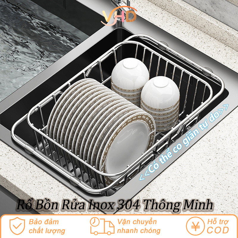 Rổ Inox 304 Gác Bồn Rửa Đa Năng - Thiết Kế Co Giãn Thông Minh, Phù Hợp Mọi Kích Thước Bồn Rửa