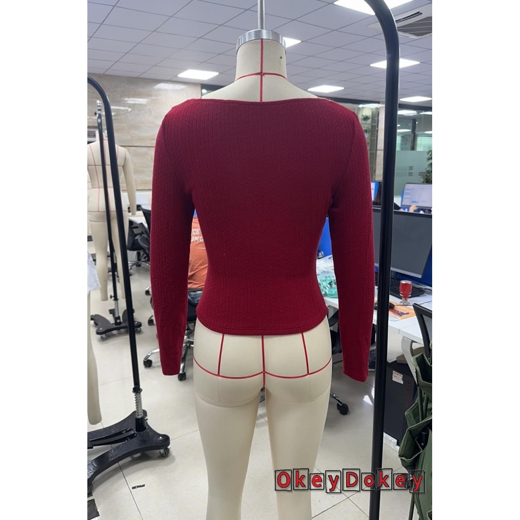 Áo thun cổ vuông dài tay viền ren, phù hợp cho năm mới và Giáng sinh