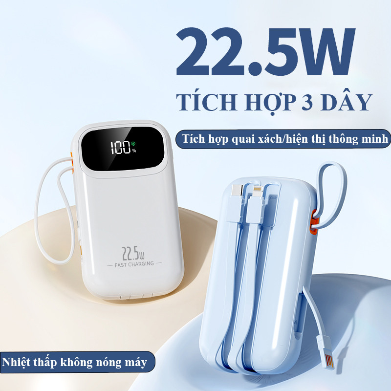 Sạc Dự Phòng 30000mAh Sạc Nhanh PD 22.5W/20W Tích Hợp Dây Type-C & LN 2 Cổng USB-C/USB Tiện Dụng