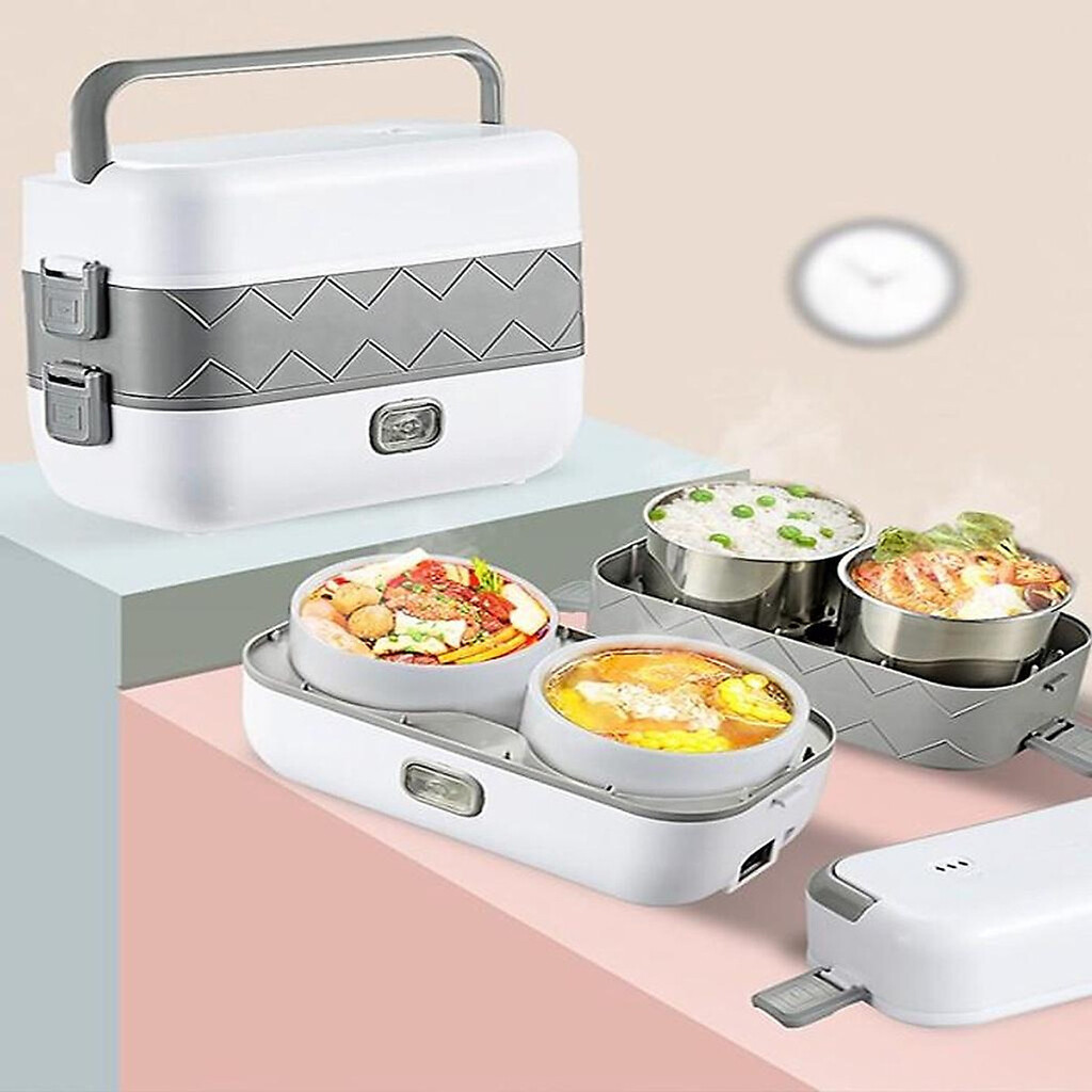 Hộp Cơm Cắm Điện Văn Phòng 2 Tầng 4 Bát Inox Hâm Nóng, Giúp Giữ Nhiệt, Nấu Chín Thức Ăn Tiện Lợi