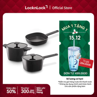 Bộ 3 Nồi, chảo chống dính hình vuông LocknLock Square-IH dùng được bếp từ nắp kính silicone