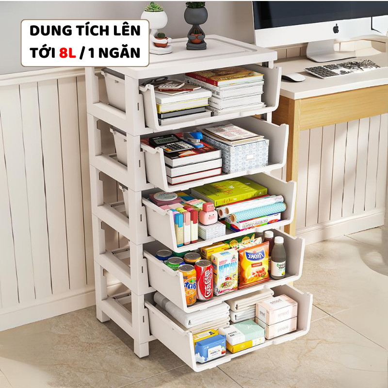 Tủ Nhựa Ngăn Kéo Khe Hẹp ENODA HOME, Tủ Đựng Đồ Nhiều Tầng Lắp Ghép Đơn Giản Có Bánh Xe Di Chuyển Dễ Dàng TUN016