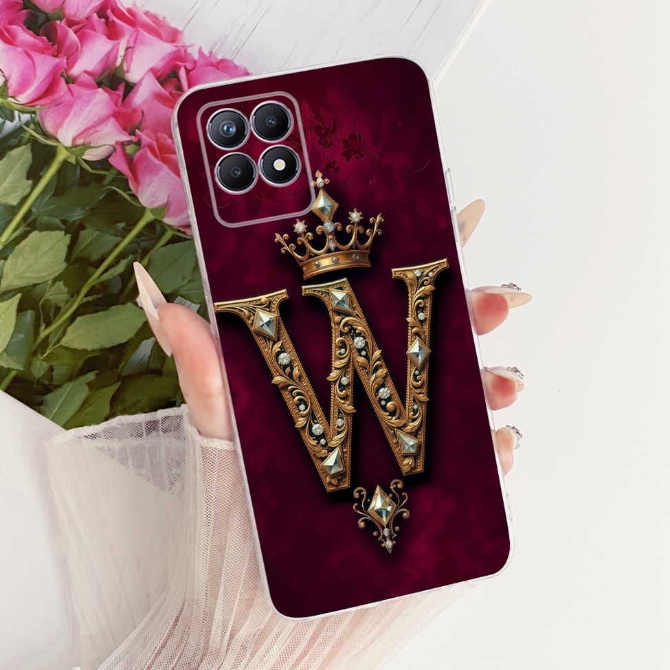 Dành Cho Realme Narzo50 RMX3286 Dành Cho Realme Narzo 50 Ốp Lưng Trong Suốt Sang Trọng Vương Miện A-Z Chữ 2D Họa Tiết Phẳng Vỏ Điện Thoại Mềm