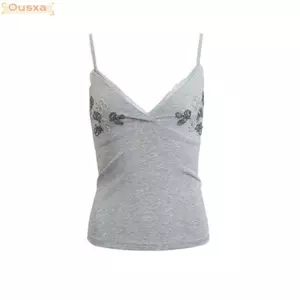 Áo hai dây ren OUSXA, Áo cổ chữ V co giãn không tay, Áo hai dây đeo vai thêu hoa thời trang Slim Fit cho bé gái thời trang