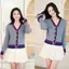 Áo cardigan nữ cổ V phối viền màu MỊN len đan bện cao cấp khuy vàng cao cấp sang trọng