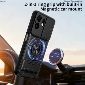 Armor Xoay Ống Kính Trượt Funda Cho Itel A100C 4G Ốp Lưng Vòng Từ Tính Cho Itel A100C 4G Ốp Lưng Điện Thoại Chân Đế Có Thể Gập Lại