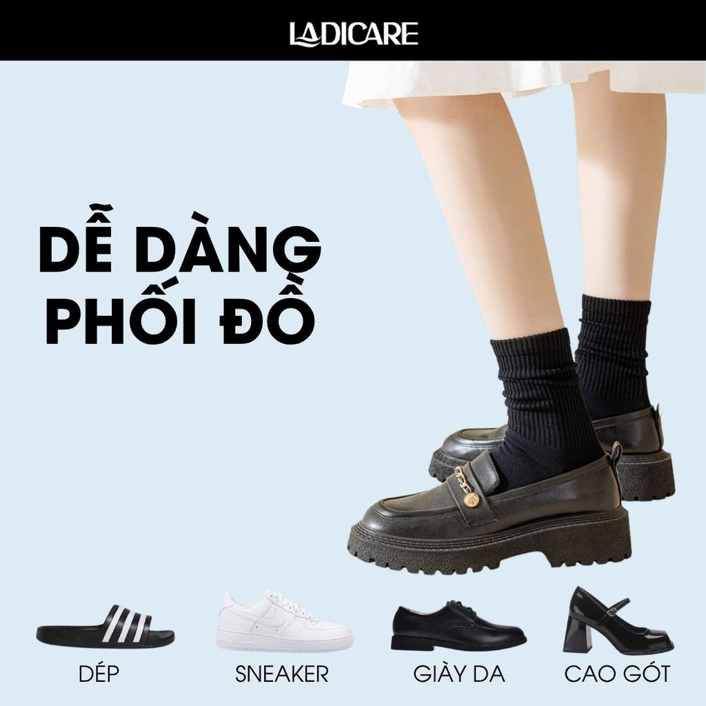 [Combo 5 Tặng 1] Tất vớ LADICARE sợi tự nhiên Unisex thời trang nam nữ trắng đen dày dặn, thoáng khí