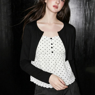 Nova-Áo sơ mi phiên bản Hàn Quốc, cổ chữ V, slim-fit, màu trắng chấm bi dài tay phù hợp mùa thu kiểu hai mảnh