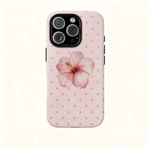 Hoa chấm bi màu hồng Thích hợp cho iPhone17 17Pro 16 15 13 XR 13mini 8PLUS Vỏ điện thoại chống sốc hai lớp Vỏ bảo vệ toàn diện bóng loáng
