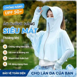 Áo Chống Nắng Mùa Hè Kiểu Mới Cho Nữ UPF 50+ Có Mũ Thoáng Khí Dùng Khi Đạp Xe Khăn Choàng Che Nắng Khi Lái Xe Siêu Mát