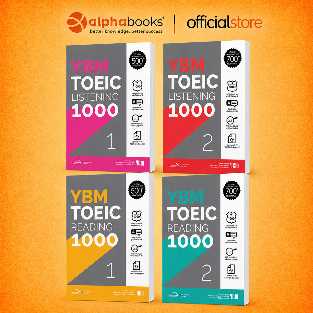 Sách - Combo YBM TOEIC 1000 (Trọn Bộ 4 Cuốn) - Kèm lời giải và hướng dẫn chi tiết (Gamma Books)