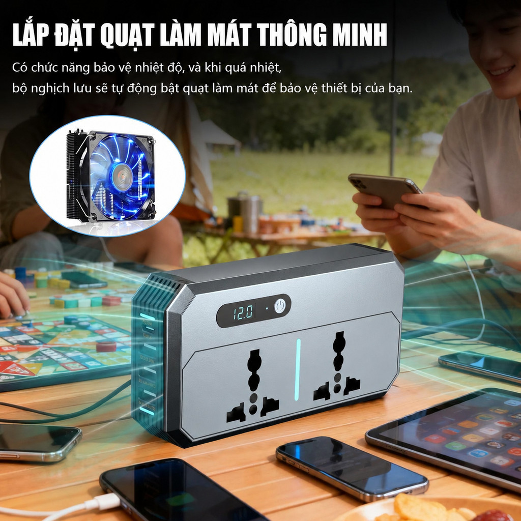 Bộ chuyển đổi ô tô 12/24V lên 220V 200W sạc nhanh PD QC3.0 36W LCD laptop/đt COD