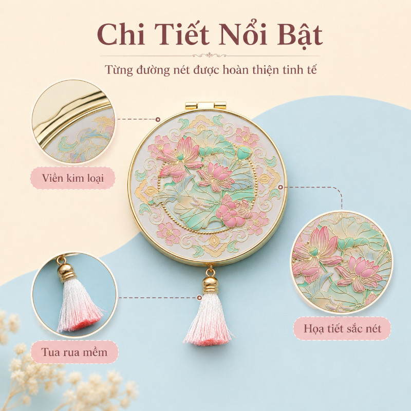 Gương Gấp Trang Điểm Cổ Trang Điệu Đà – Thiết Kế Hoa Lý, Quà Tặng Dễ Thương Cho Bạn Gái, Tặng Hộp Đẹp