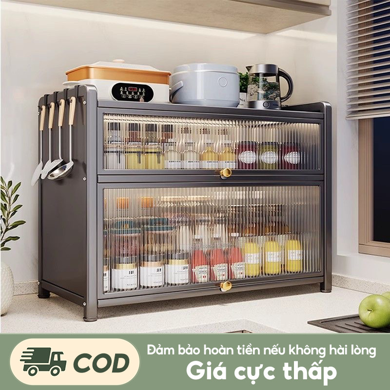 Kệ bếp để bàn sắt chịu tải nặng 2-3 tầng đa năng chống gỉ bền đẹp Tủ bếp đa năng rộng rãi chứa đồ nhiều
